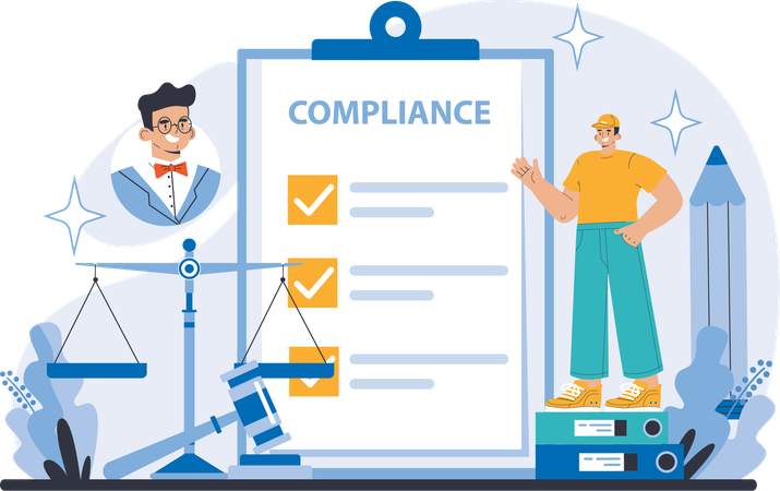 Man showing compliance document  Illustration