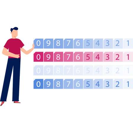 コンピューターのコーディングを見せる男性  イラスト