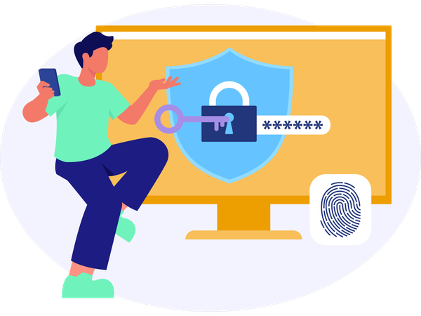 Man showing computer security  Illustration