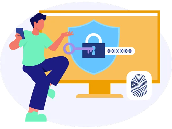 Man showing computer security  Illustration