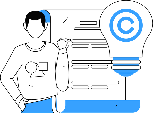 Man showing copyright issues idea  Illustration