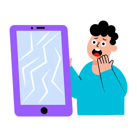 Man showing cracked mobile  Illustration