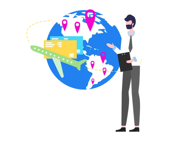 Man showing credit card and banking card as international level service  イラスト