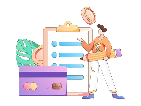 Man showing credit card bill  Illustration