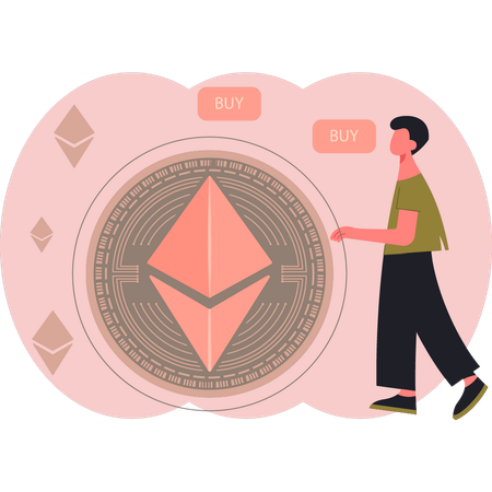 Man showing crypto buying coin  Illustration