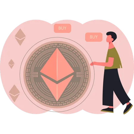 Man showing crypto buying coin  Illustration