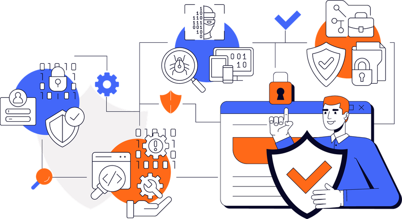 Man showing Cyber security  Illustration