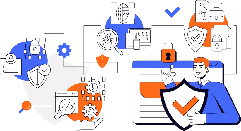Man showing Cyber security  Illustration