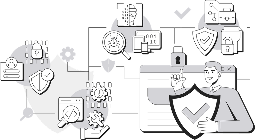 Man showing Cyber security  Illustration