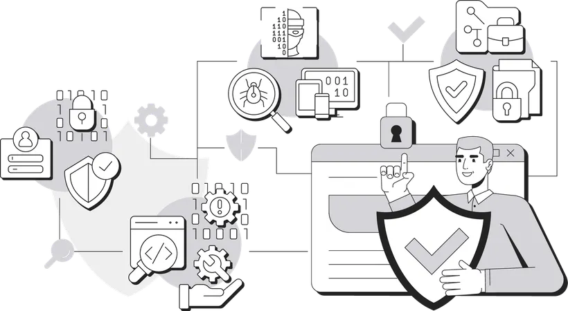 Man showing Cyber security  Illustration