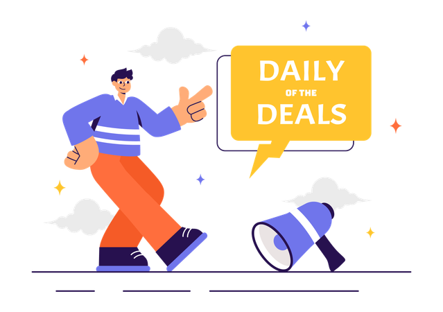 Man showing daily deal promotion  Illustration