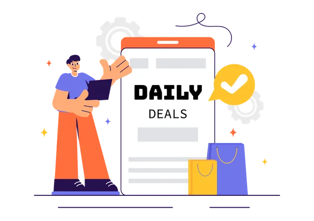 Man showing daily deals of shopping  Illustration