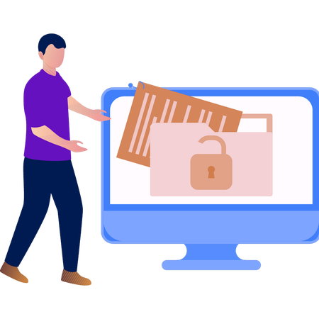 Man showing data on monitor  Illustration