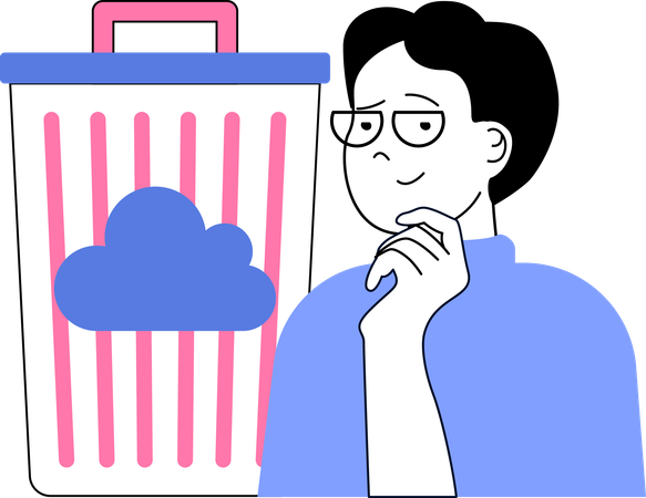 Man showing deleting cloud files in recycle bin  Illustration