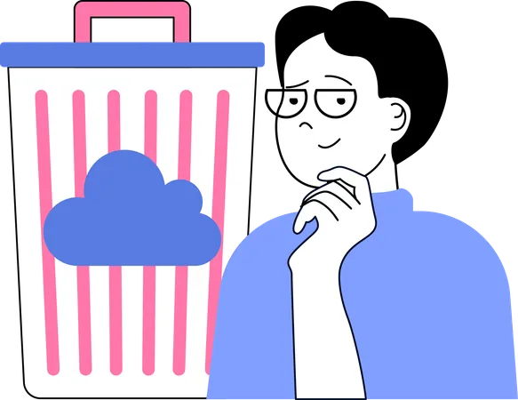 Man showing deleting cloud files in recycle bin  Illustration