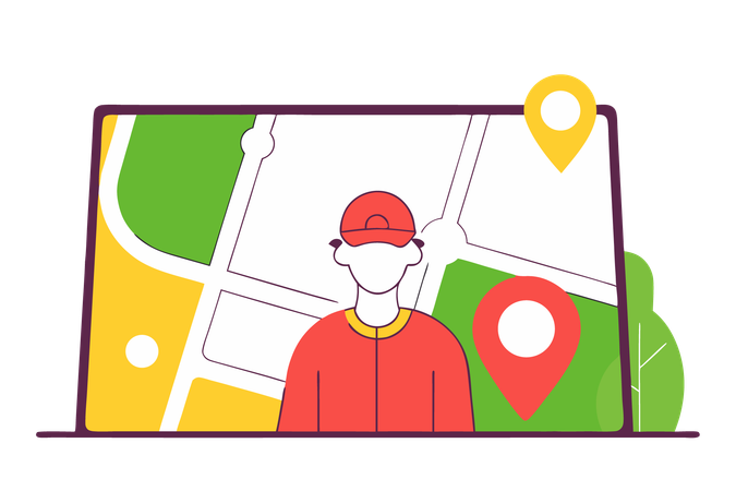 Man showing Delivery Location Tracking Application  Illustration