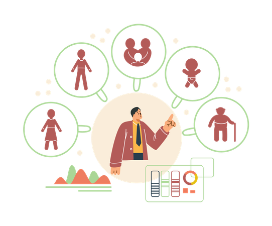 Man showing Demographic segmentation  Illustration