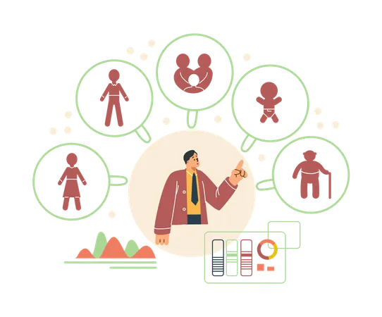 Man showing Demographic segmentation  Illustration