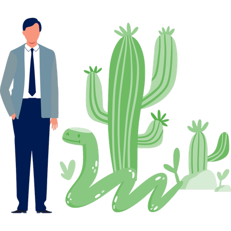 Man showing desert green thorny plant  Illustration