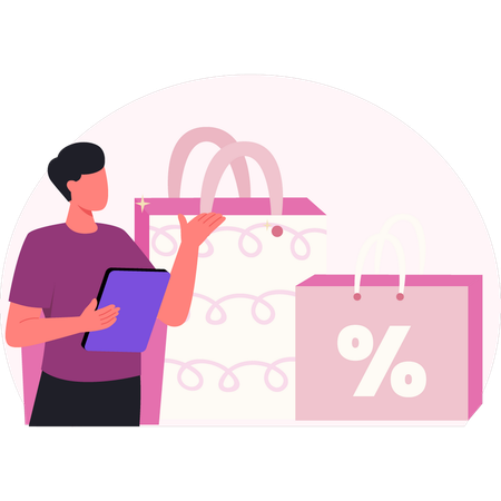 Man showing discount shopping  Illustration