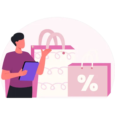 Man showing discount shopping  Illustration