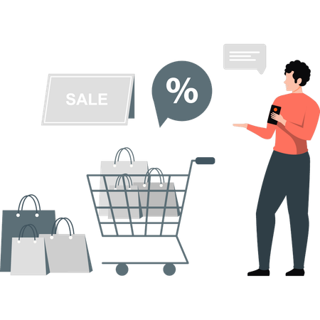 Man showing discount shopping sale  Illustration