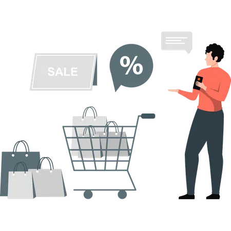 Man showing discount shopping sale  Illustration