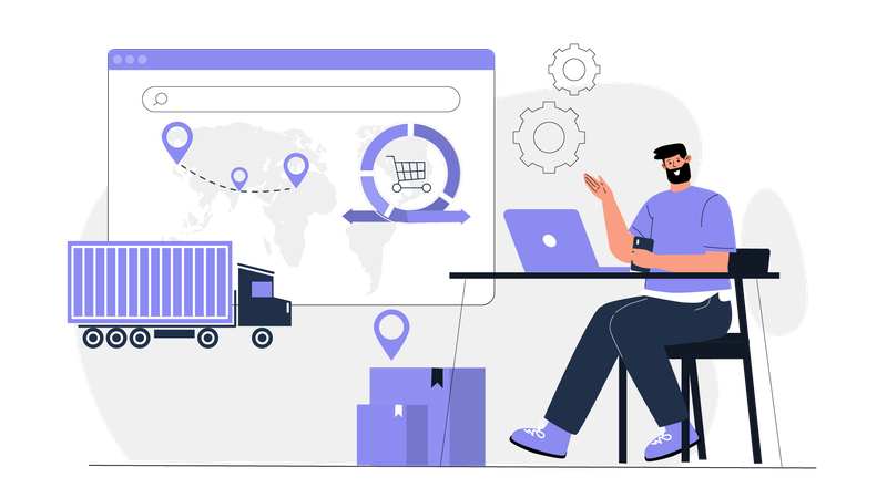 Man showing distribution process  Illustration