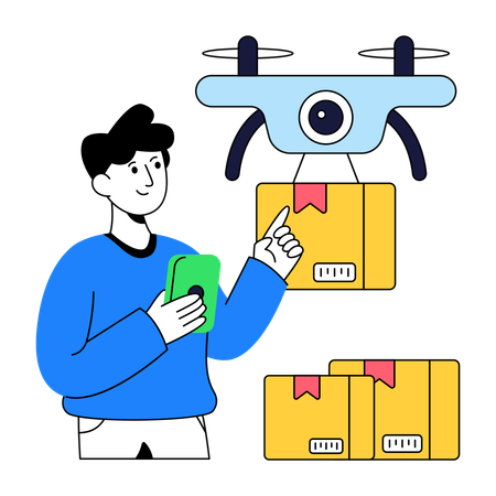 Man showing Drone Delivery  Illustration