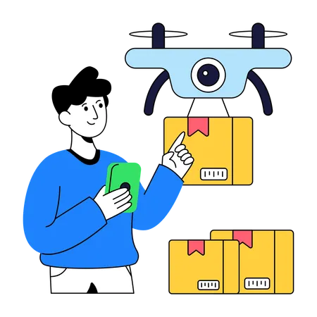 Man showing Drone Delivery  Illustration