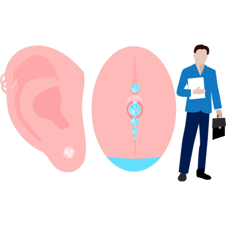 귀 피어싱을 보여주는 남자  일러스트레이션