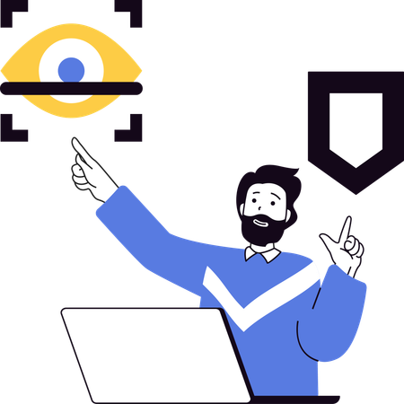 Man showing eye scanning security of system  Illustration