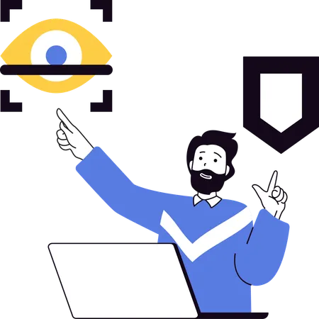 Man showing eye scanning security of system  Illustration