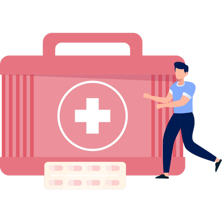 Man Showing First Aid Box  Illustration