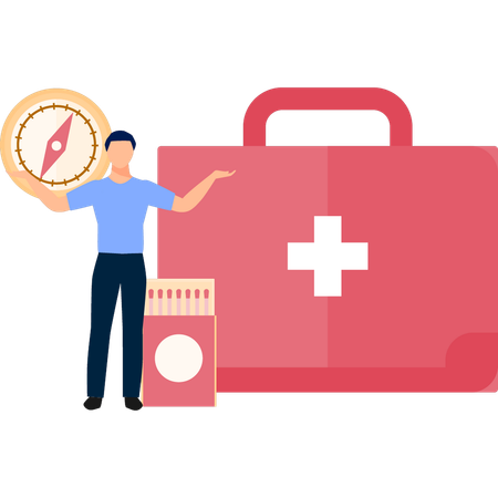 Man Showing First Aid Kit  Illustration