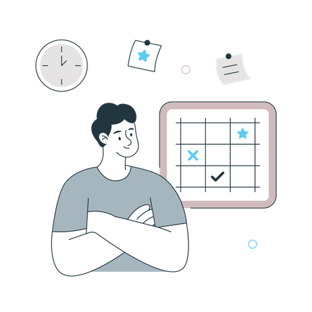 Man showing Flexible Work Hours  Illustration