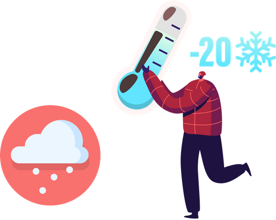 Man showing freezing temperature using thermometer  Illustration