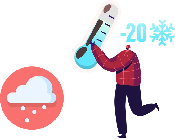 Man showing freezing temperature using thermometer  Illustration