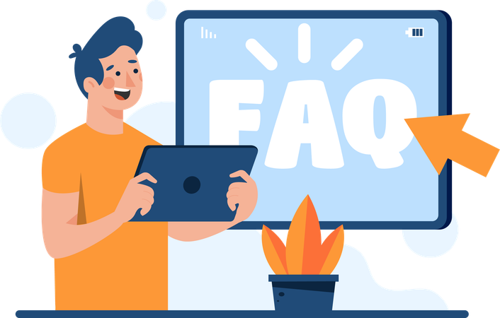 Man showing frequently answered questions  Illustration