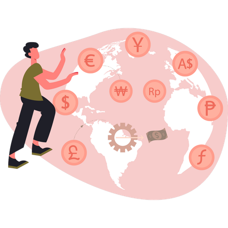 Man showing global crypto currency  Illustration