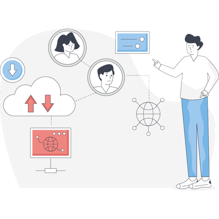 Man  showing global network connection  Illustration