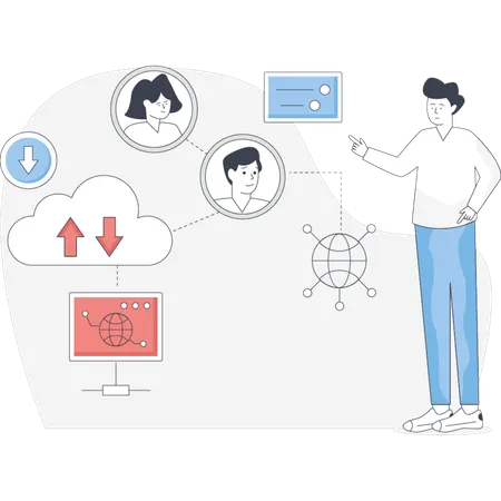Man  showing global network connection  Illustration