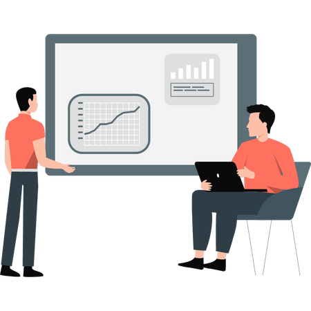 Man showing graph and other one presenting it  Illustration