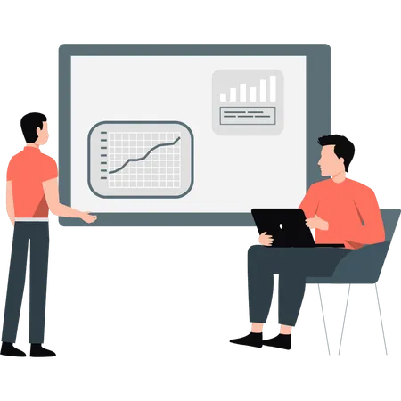 Man showing graph and other one presenting it  Illustration