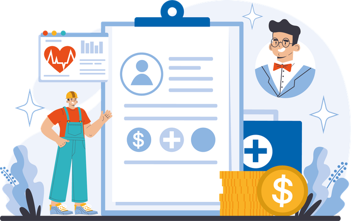 Man showing health insurance  Illustration