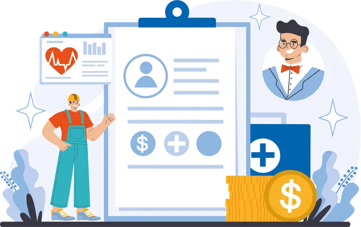 Man showing health insurance  Illustration