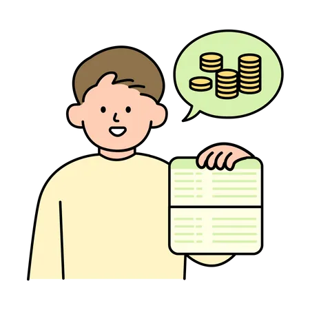 Man Showing his Savings Account Book  イラスト