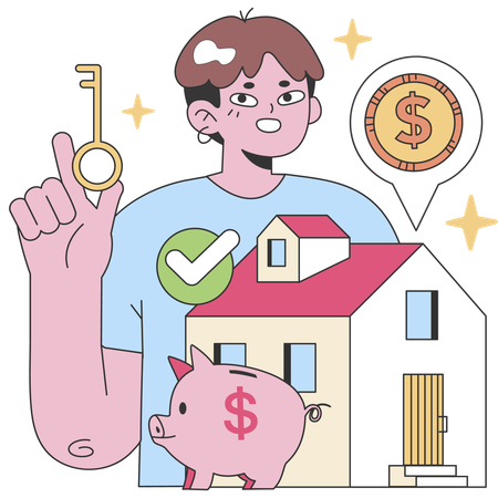 Man showing home key  Illustration