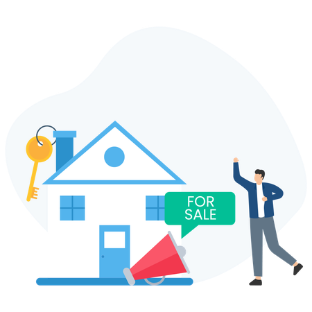 Man showing House Promotion  Illustration