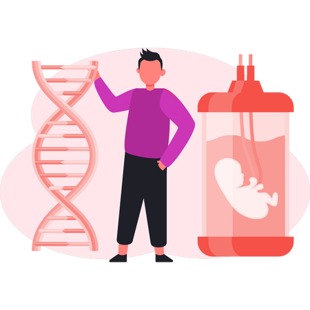 Man showing human baby DNA  Illustration